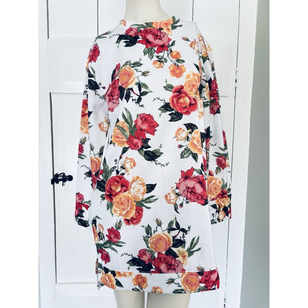 GB Gianni‎ Bini Sweatshirt Sweater Floral Dress Women's XS New White Roses NWT